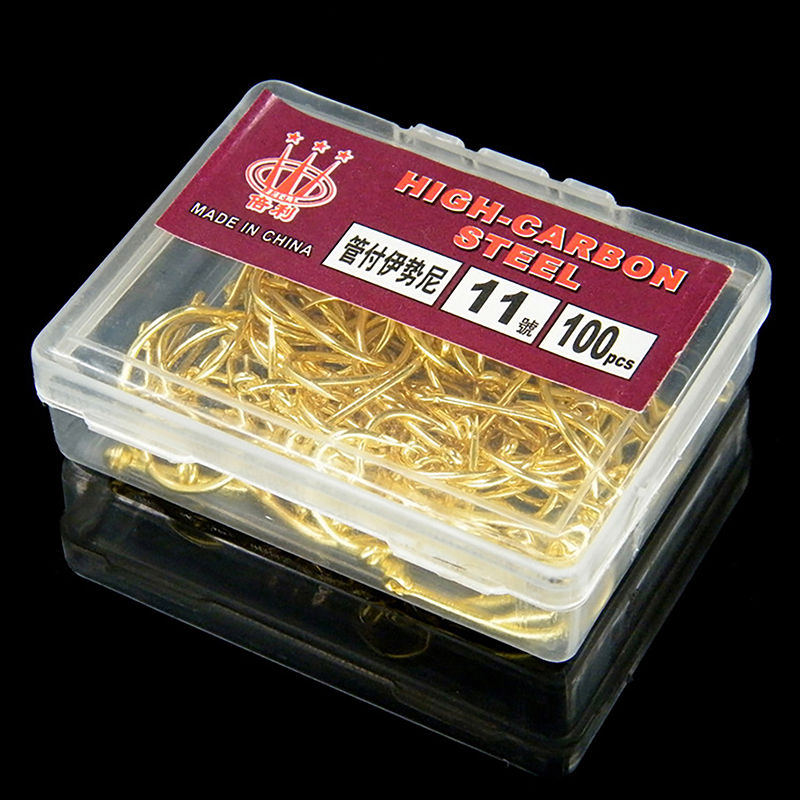 Fishing Hook Box - 100 Stück Box Goldfarben mit Ringrohr