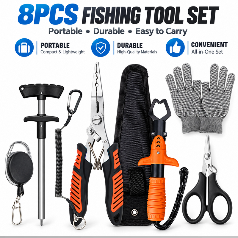 Fishing Hook Sharpener - Professionelles Multifunktionales Angelzangen-Set Fischlippenhalter Hakenentferner Angelschnur-Schneider